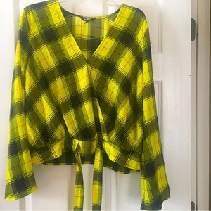 Yellow plaid Clueless inspired flowy blouse shirt